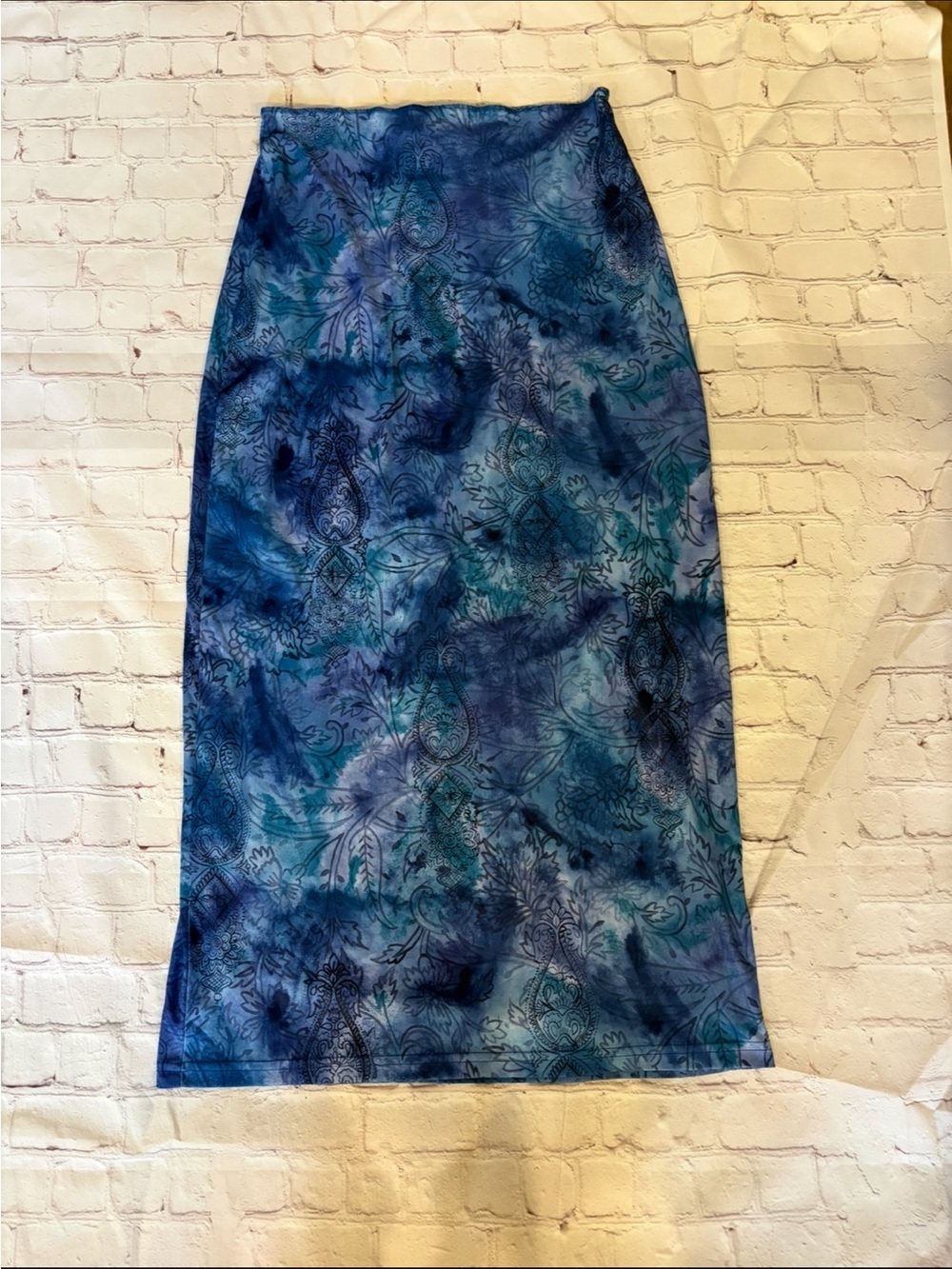 Retro No Boundaries Blue Multi-Pattern Maxi Skirt